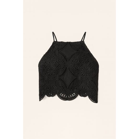 Abercrombie & Fitch Women's Crochet Lace Feminine High Neck Crop Top Black SZ S - Picture 1 of 12